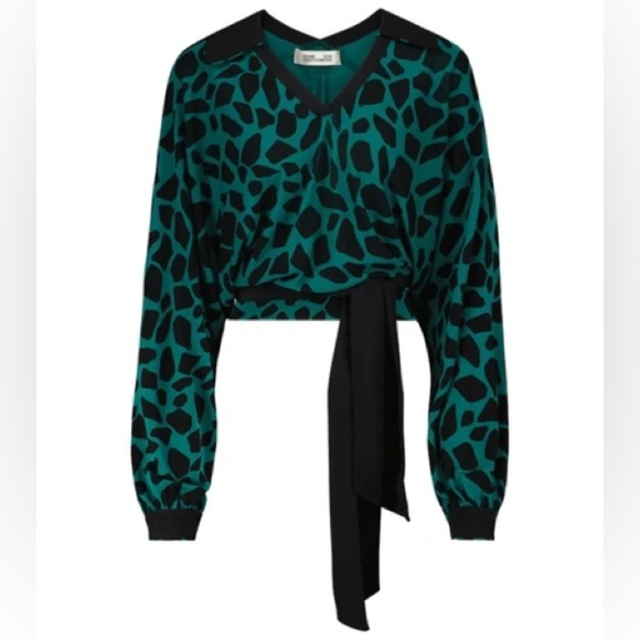 DIANE VON FURSTENBERG NWT Viole shirred printed jersey blouse Sz Large $388 MSRP - Picture 13 of 16